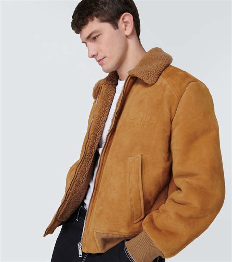 prada shearling-trimmed suede aviator jacket|Prada shearling.